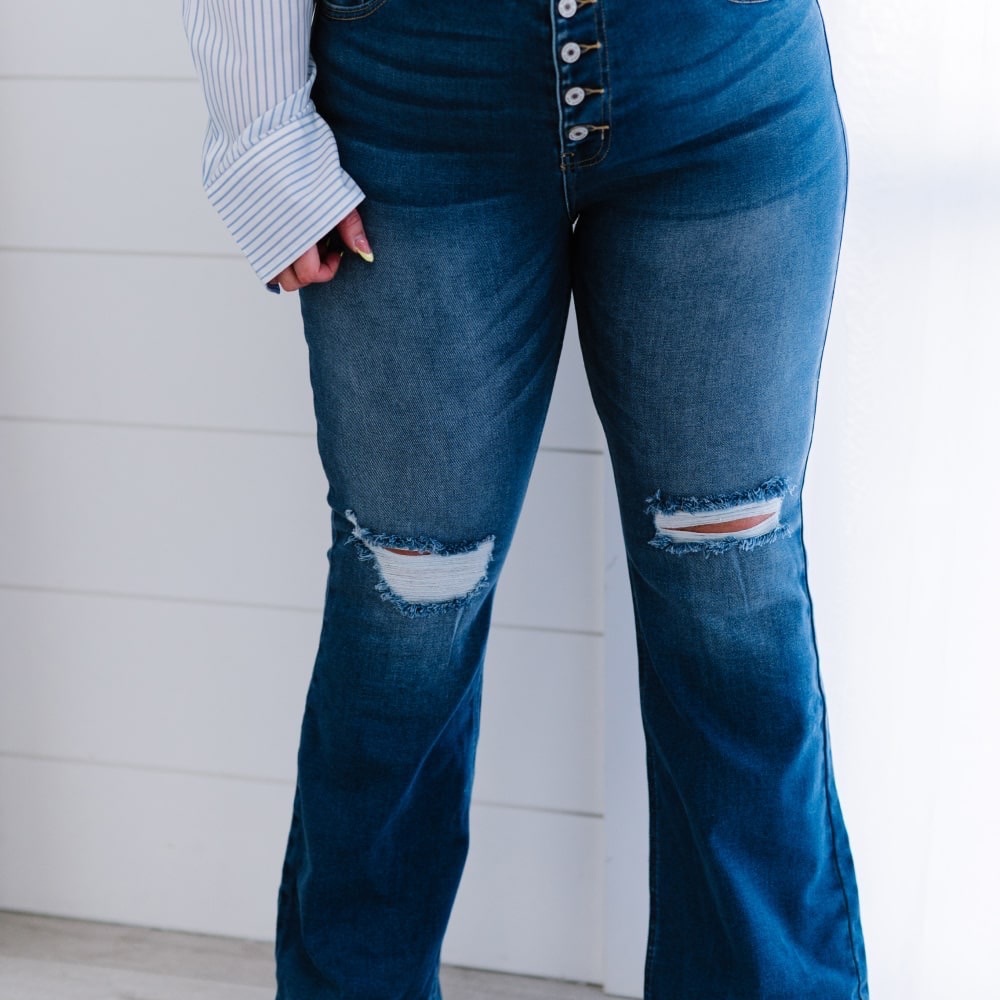 Kancan Denim Skies Full Size Run Flare Jeans